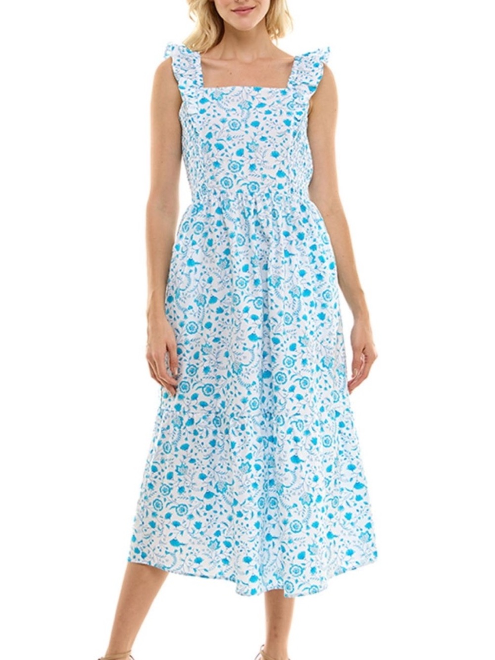 Draper James Flutter Strap Smocked Midi Dress in Blue Paisley NWT